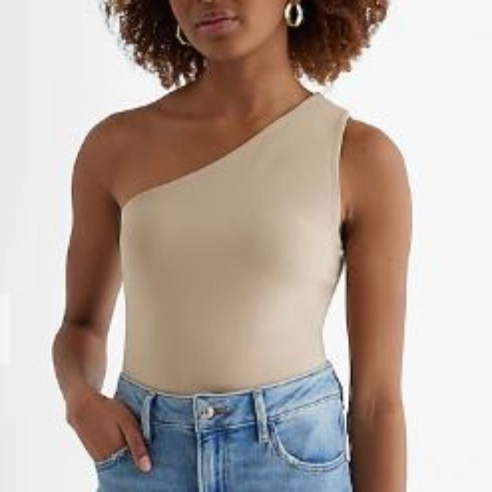 NWT, Express • Body Contour Stretch Cotton One Shoulder Cropped Tank, Size XS